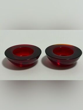 Crate&Barrel Ruby Red Glass Tea Light Holders Set of 2
